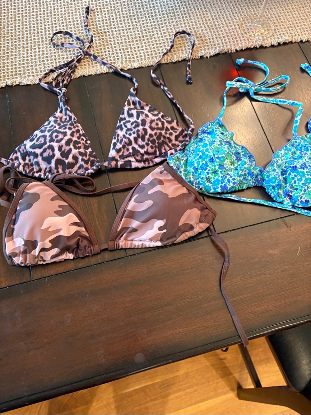 3-Pack Triangle Bikini Tops - Camo, Leopard & Floral